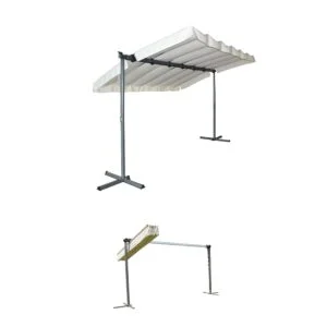 PER 2535 M Pergola marquise 3,60 x 2,50 m finition époxy gris anthracite avec toile pivotante et extensible / Surface de protection : 9 m² / toit en toile polyester 200 gr/m² couleur écru / Garantie : structure 2 ans toile : 1 an*