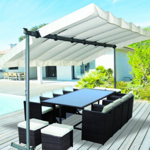 PER 2535 M Pergola marquise 3,60 x 2,50 m finition époxy gris anthracite avec toile pivotante et extensible / Surface de protection : 9 m² / toit en toile polyester 200 gr/m² couleur écru / Garantie : structure 2 ans toile : 1 an*