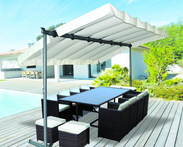 PER 2535 M Pergola marquise 3,60 x 2,50 m finition époxy gris anthracite avec toile pivotante et extensible / Surface de protection : 9 m² / toit en toile polyester 200 gr/m² couleur écru / Garantie : structure 2 ans toile : 1 an*