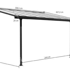 TT 3030 AL Toit terrasse ALUMINIUM coloris gris anthracite / Surface 9,21 m² / toit réalisé avec plaques en POLYCARBONATE ANTI-UV 6 mm / Garantie : structure 5 ans couverture 2 ans