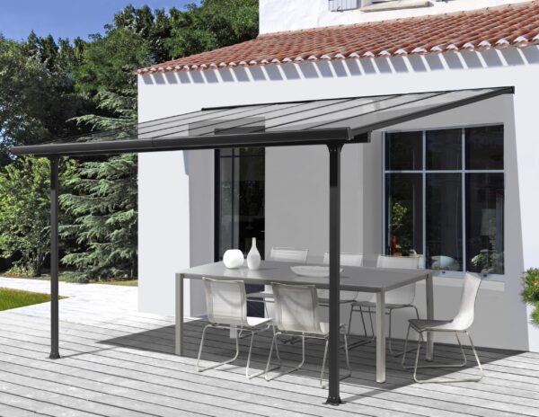 Pergola adossée aluminium 3x3M TT3030AL - gris anthracite - HABRITA -