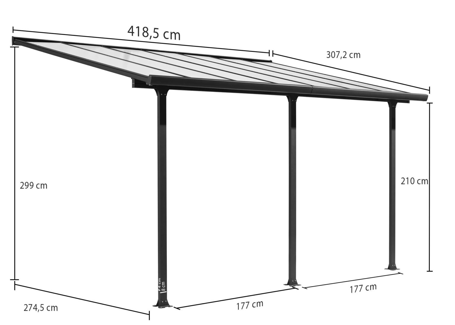 TT 3042 AL Toit terrasse ALUMINIUM coloris gris anthracite / Surface 12,83 m² / toit réalisé avec plaques en POLYCARBONATE ANTI-UV 6 mm / Garantie : structure 5 ans couverture 2 ans*