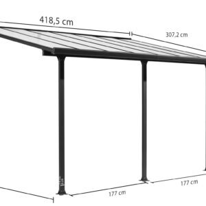 TT 3042 AL Toit terrasse ALUMINIUM coloris gris anthracite / Surface 12,83 m² / toit réalisé avec plaques en POLYCARBONATE ANTI-UV 6 mm / Garantie : structure 5 ans couverture 2 ans*