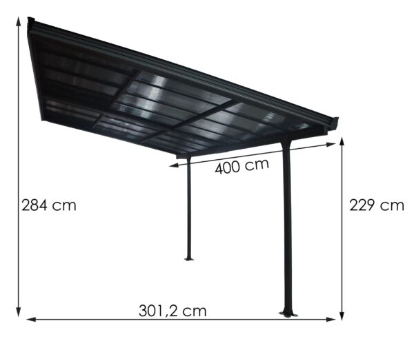 TT 3040 CL Toit terrasse ALUMINIUM avec toit amovible coloris gris anthracite / Surface 12,04 m² / toit réalisé avec plaques en POLYCARBONATE ANTI-UV 6 mm / Garantie : structure 5 ans couverture 2 ans*