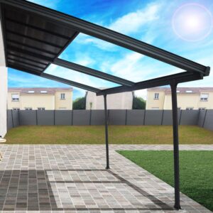 TT 3040 CL Toit terrasse ALUMINIUM avec toit amovible coloris gris anthracite / Surface 12,04 m² / toit réalisé avec plaques en POLYCARBONATE ANTI-UV 6 mm / Garantie : structure 5 ans couverture 2 ans*