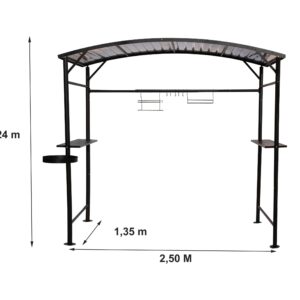 Carport barbecue finition époxy gris anthracite / toit réalisé en acier / pieds à rattrapage de niveau et accessoires barbecue / Garantie : 2 ans