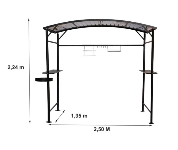 Carport barbecue finition époxy gris anthracite / toit réalisé en acier / pieds à rattrapage de niveau et accessoires barbecue / Garantie : 2 ans