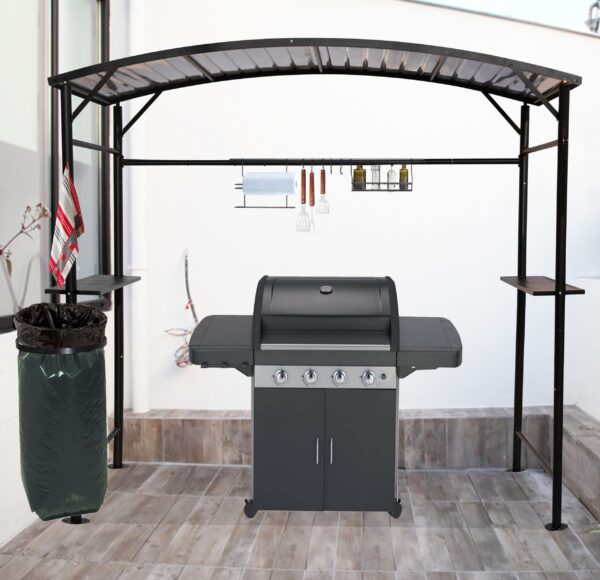 Carport barbecue finition époxy gris anthracite / toit réalisé en acier / pieds à rattrapage de niveau et accessoires barbecue / Garantie : 2 ans
