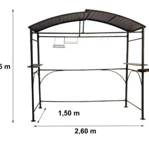 Carport barbecue autoportant à double toit finition époxy gris anthracite / toit réalisé en acier galvanisé / pieds à rattrapage de niveau et accessoires barbecue / Garantie : 2 ans