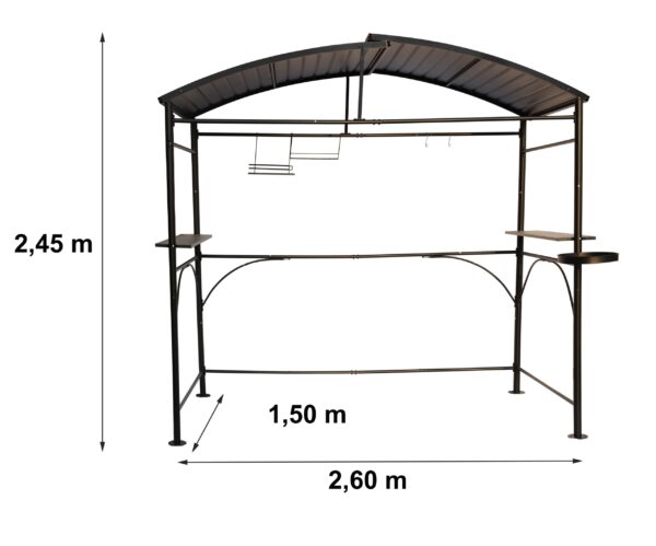 Carport barbecue autoportant à double toit finition époxy gris anthracite / toit réalisé en acier galvanisé / pieds à rattrapage de niveau et accessoires barbecue / Garantie : 2 ans