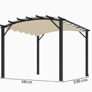 PER 3433 GE Pergola arche structure mixte aluminium/acier coloris gris anthracite / Surface de protection : 11,22 m² / toit en toile polyester 140 gr/m² écru / Garantie : structure 5 ans toile : 1 an*