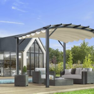 PER 3433 GE Pergola arche structure mixte aluminium/acier coloris gris anthracite / Surface de protection : 11,22 m² / toit en toile polyester 140 gr/m² écru / Garantie : structure 5 ans toile : 1 an*