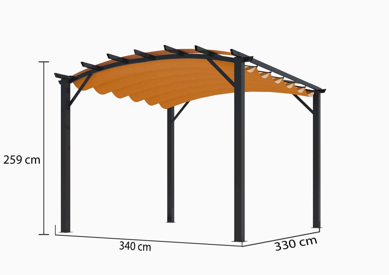 PER 3433 GR Pergola arche structure mixte aluminium/acier coloris gris anthracite / Surface de protection : 11,22 m² / toit en toile polyester 140 gr/m² rouille / Garantie : structure 5 ans toile : 1 an*