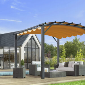 PER 3433 GR Pergola arche structure mixte aluminium/acier coloris gris anthracite / Surface de protection : 11,22 m² / toit en toile polyester 140 gr/m² rouille / Garantie : structure 5 ans toile : 1 an*