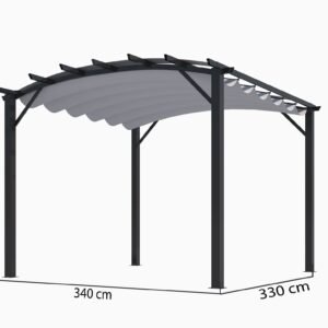 PER 3433 GN Pergola arche structure mixte aluminium/acier coloris gris anthracite / Surface de protection : 11,22 m² / toit en toile 280 gr/m² gris / Garantie : structure 5 ans toile : 1 an*