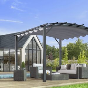PER 3433 GN Pergola arche structure mixte aluminium/acier coloris gris anthracite / Surface de protection : 11,22 m² / toit en toile 280 gr/m² gris / Garantie : structure 5 ans toile : 1 an*