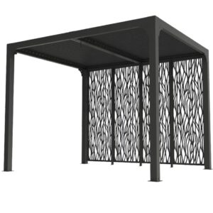 PER 2430M BI Pergola bioclimatique ALUMINIUM balcon et terrasse coloris gris anthracite avec 4 panneaux moucharabieh coloris gris pour côté 3 m / Surface de protection : 7,20 m² / toit réalisé avec lames ovales en aluminium / Garantie : structure 5 ans ventelles 2 ans moucharabieh 2 ans*