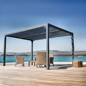 PER 3630 BI Pergola bioclimatique ALUMINIUM coloris gris anthracite / Surface de protection : 10,80 m² / toit réalisé avec lames ovales en aluminium / Garantie : structure 5 ans ventelles 2 ans*