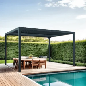 PER 3630 BI Pergola bioclimatique ALUMINIUM coloris gris anthracite / Surface de protection : 10,80 m² / toit réalisé avec lames ovales en aluminium / Garantie : structure 5 ans ventelles 2 ans*