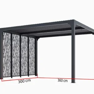 PER 3630M BI Pergola bioclimatique ALUMINIUM avec 4 panneaux moucharabieh coloris gris pour côté 3 m / Surface de protection : 10,80 m² / toit réalisé avec lames ovales en aluminium / Garantie : structure 5 ans ventelles 2 ans moucharabieh 2 ans*