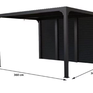 PER 36V30 BI Pergola bioclimatique ALUMINIUM livrée avec des ventelles latérales aluminium mobiles pour côté 3,60 m / Surface de protection : 10,80 m² / toit réalisé avec lames ovales en aluminium / Garantie : structure 5 ans ventelles 2 ans *