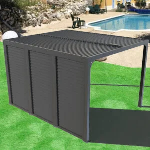 PER 36V30 BI Pergola bioclimatique ALUMINIUM livrée avec des ventelles latérales aluminium mobiles pour côté 3,60 m / Surface de protection : 10,80 m² / toit réalisé avec lames ovales en aluminium / Garantie : structure 5 ans ventelles 2 ans *