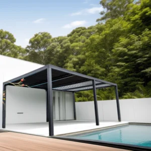 PER 3660 BI Pergola bioclimatique ALUMINIUM XXL coloris gris anthracite / Surface de protection : 21,52 m2 / toit réalisé avec lames ovales en aluminium / Garantie : structure 5 ans ventelles 2 ans*