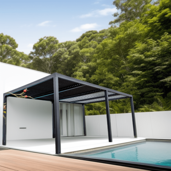 PER 3660 BI Pergola bioclimatique ALUMINIUM XXL coloris gris anthracite / Surface de protection : 21,52 m2 / toit réalisé avec lames ovales en aluminium / Garantie : structure 5 ans ventelles 2 ans*
