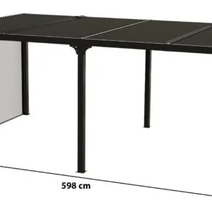 PER 36R60 BI Pergola bioclimatique ALUMINIUM XXL avec rideau manuel coloris gris pour côté 3,60 m / Surface de protection : 21,52 m² / toit réalisé avec lames ovales en aluminium / Garantie : structure 5 ans ventelles 2 ans rideau 1 an*