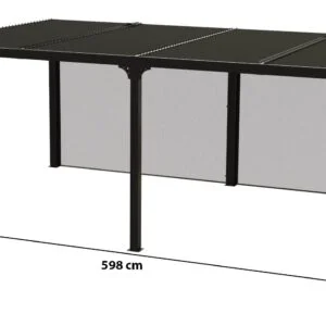 PER 3660R BI Pergola bioclimatique ALUMINIUM XXL avec 2 rideaux manuels coloris gris pour côté de 5,98 m / Surface de protection : 21,52 m² / toit réalisé avec lames ovales en aluminium / Garantie : structure 5 ans ventelles 2 ans rideaux 1 an*