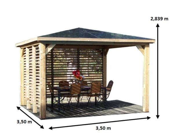THB 3535.VV Pool house BLUETERM fabriqué en bois massif traité très haute température / Couverture en panneau ACP / Deux parois avec ventelles / Très belle finition bois / Environnemental et quasiment sans entretien / Fabriqué en France / Garantie : structure 10 ans couverture 2 ans*