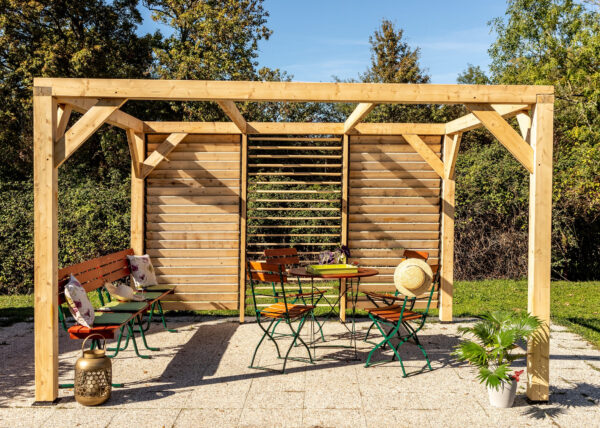 VT 3431 V Auvent VENETO bois avec ventelles réglables / surface au sol : 10,60 m2 / Fabriqué en France / Garantie : 4 ans