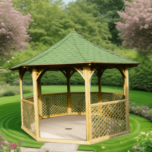 KI C35 Pavillon octogonal de luxe bois massif / surface au sol : 8,78 m2 /Fabriqué en EUROPE / Garantie : 4 ans