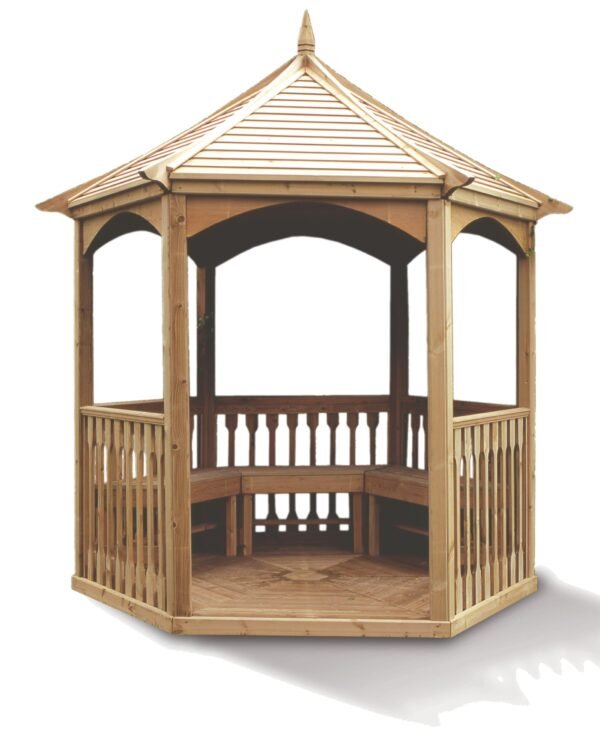 KI A28.01 Pavillon hexagonal élégant bois massif toiture bois / surface au sol : 4,74 m2 / Fabriqué en EUROPE / Garantie : 4 ans