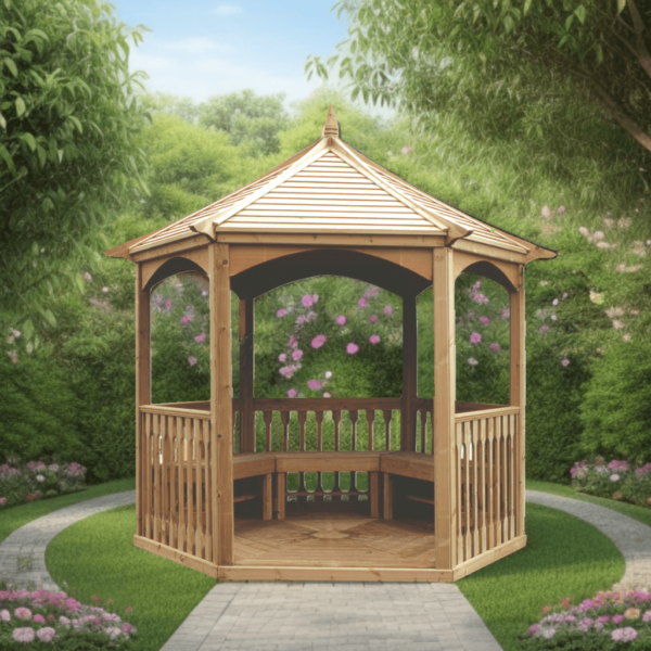 KI A28.01 Pavillon hexagonal élégant bois massif toiture bois / surface au sol : 4,74 m2 / Fabriqué en EUROPE / Garantie : 4 ans