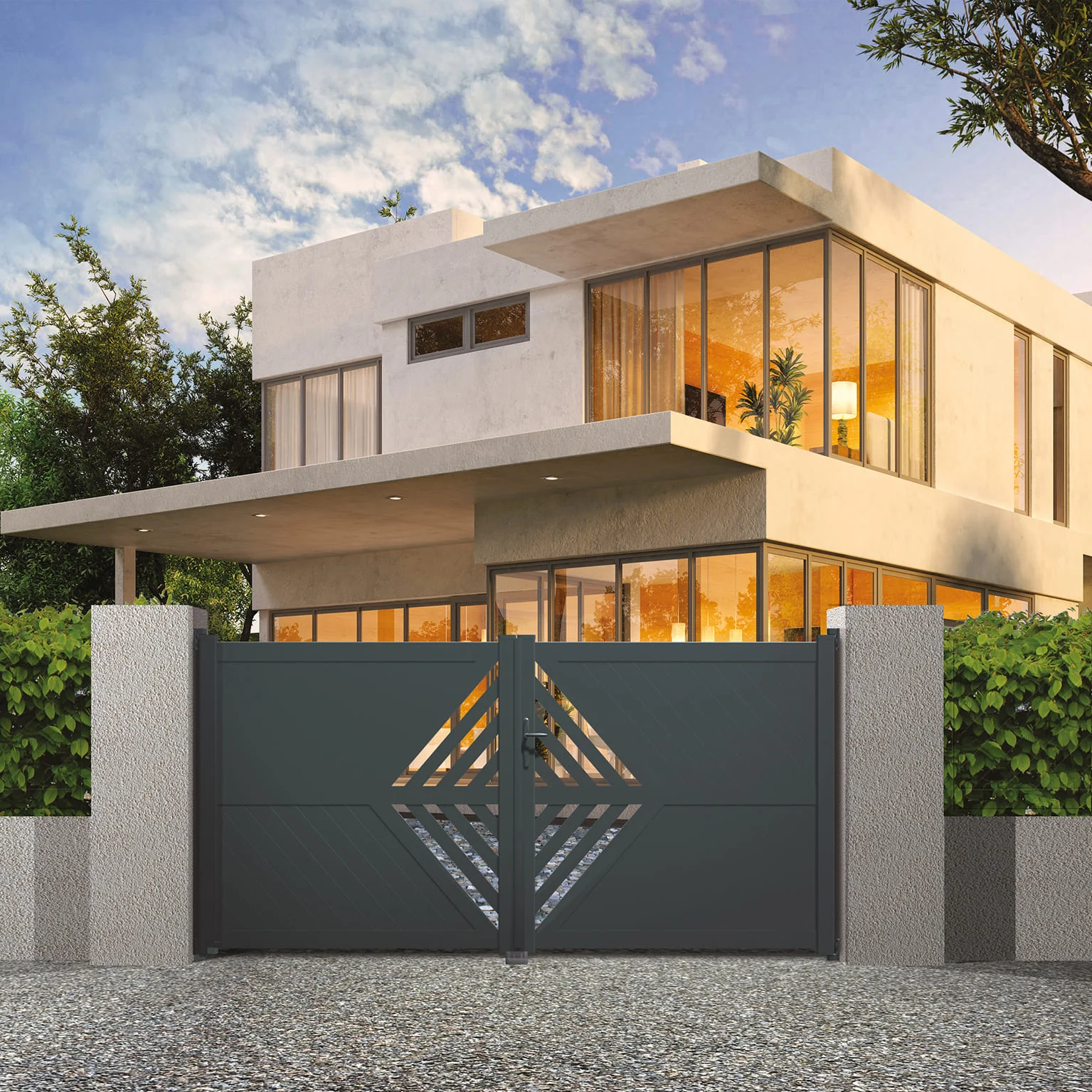 Portail battant gris anthracite aluminium Rennes 355x150