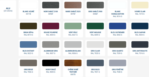 Nuancier aluminium
