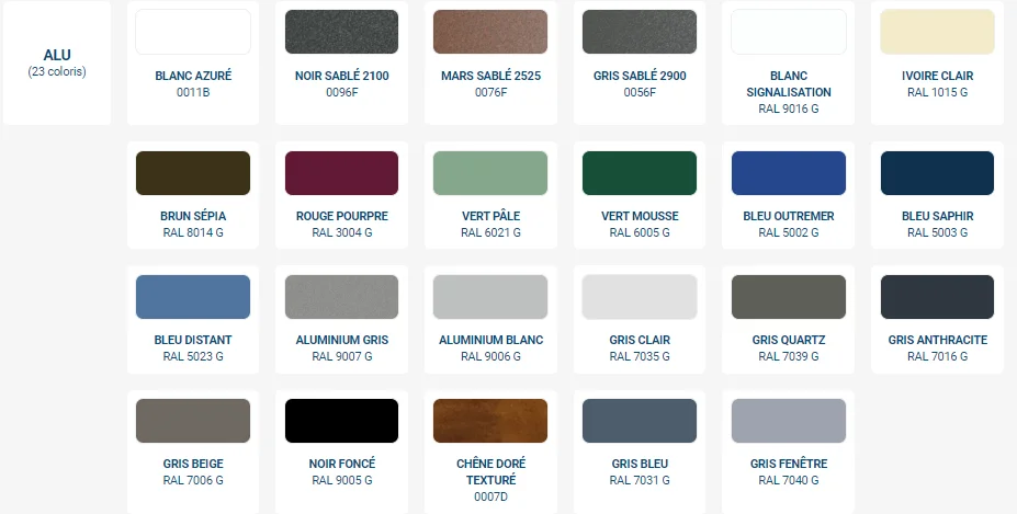 Nuancier clôture aluminium pleine