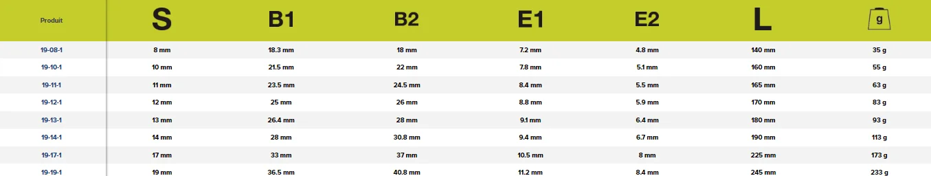 Tableau de mesures clé à cliquet amovible Irimo