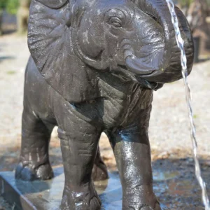 CMJ-M-ELEPHANT-FT-107-N Fontaine de jardin éléphant - Statue noir antique 107 cm