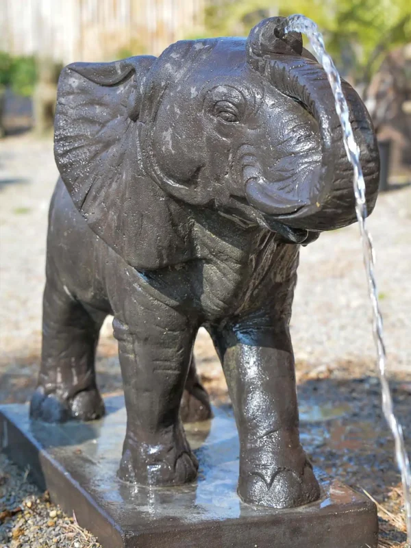 CMJ-M-ELEPHANT-FT-107-N Fontaine de jardin éléphant - Statue noir antique 107 cm