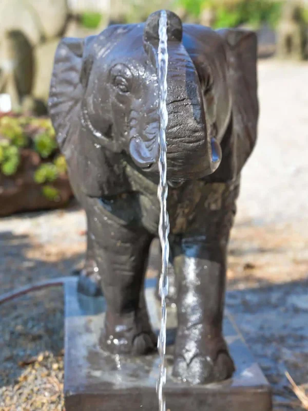 CMJ-M-ELEPHANT-FT-107-N Fontaine de jardin éléphant - Statue noir antique 107 cm