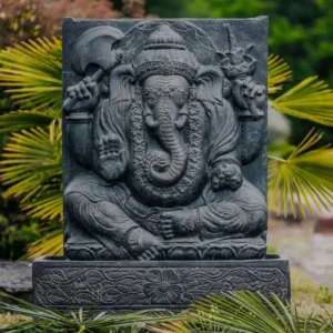 CMJ-M-GANESH-FB-120-N Fontaine mur d'eau statue Ganesh avec bassin - 135 cm Noir antique