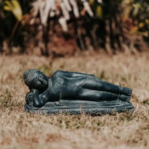 CMJ-M-LYINGBD-40-N Statue Bouddha couché en pierre - 40 cm Noir antique