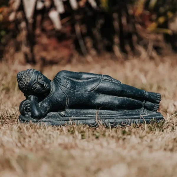 CMJ-M-LYINGBD-40-N Statue Bouddha couché en pierre - 40 cm Noir antique