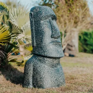 CMJ-M-MOAI-98-N Statue MOAI pour jardin 100 cm en pierre noire antique