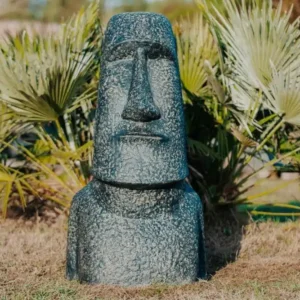 CMJ-M-MOAI-98-N Statue MOAI pour jardin 100 cm en pierre noire antique