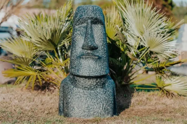 CMJ-M-MOAI-98-N Statue MOAI pour jardin 100 cm en pierre noire antique