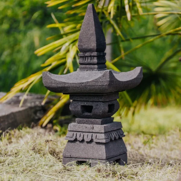 CMJ-PL-LPSHOKAWA-60-NAT Lampe japonaise statue pagode extérieure en pierre de lave - 60 cm Shokawa