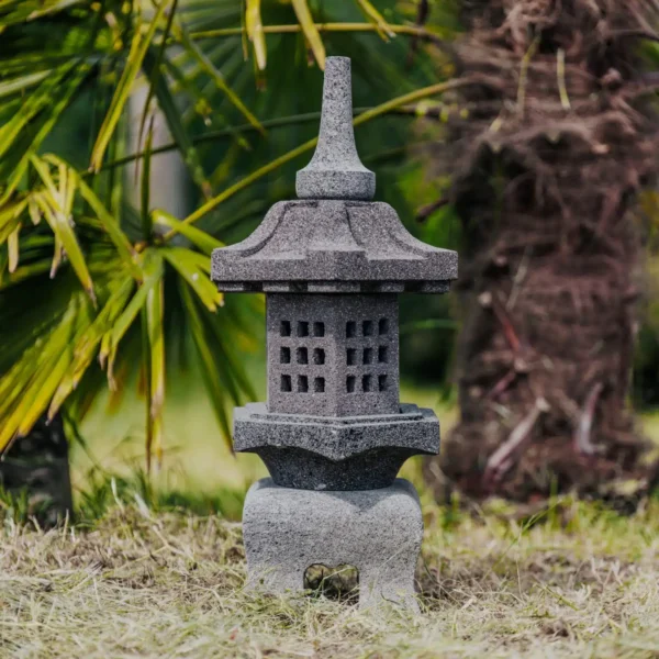 CMJ-PL-LPSUMIDA-60-NAT Lampe japonaise statue lanterne pagode extérieure en pierre de lave - 60 cm Sumida